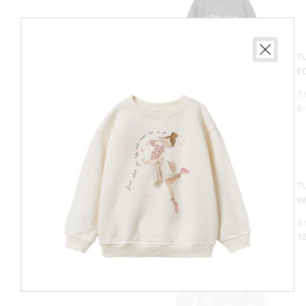Zara Baby Kids Ballerina Tutu Oatmeal Pullover Sweatshirt Size 6-9 Months